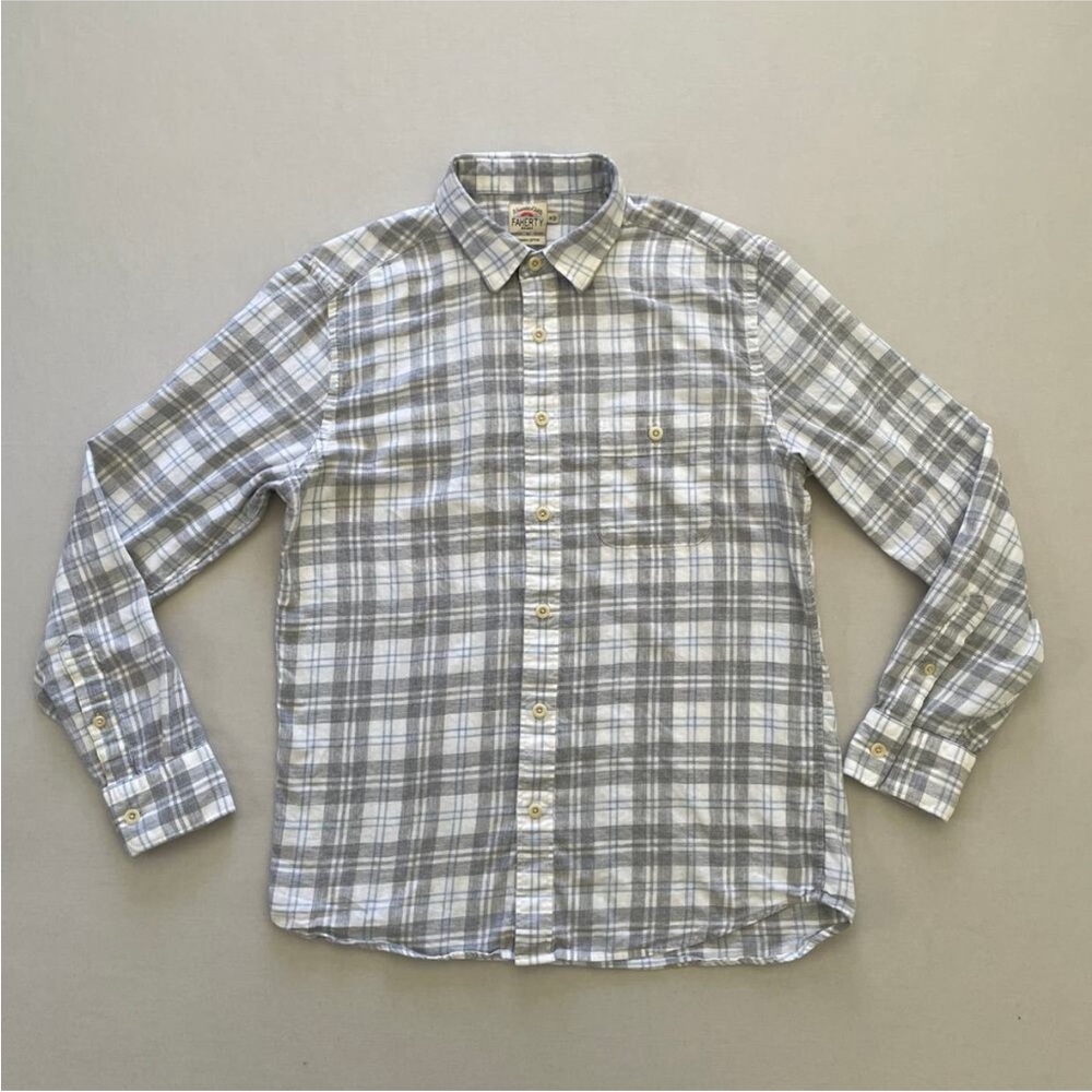 Faherty Shirt Mens Medium White Grey Plaid Flannel Basic Everyday Casual